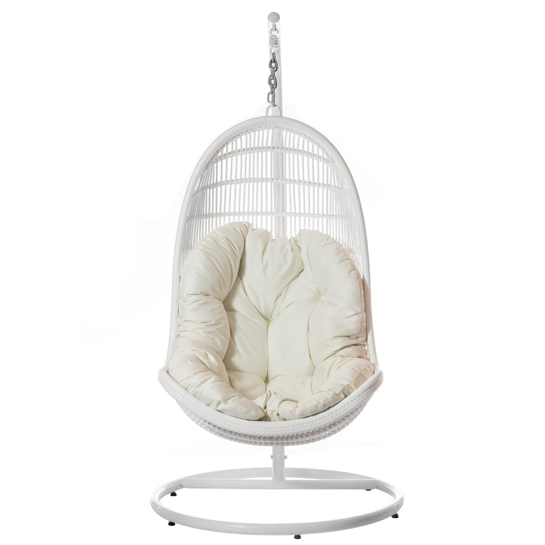 Vysoce kvalitní závěsné křeslo se stojanem PARMA Terico — houpací křeslo s ergonomií klasického křesla. Bílé